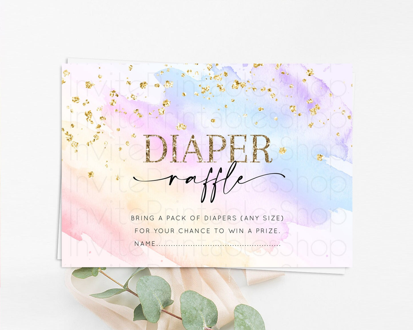 Pastel Diaper Raffle Card Pastel Rainbow Diaper Raffle Insert Colorful Ombre Watercolor Diaper Ticket Confetti Glitter Raffle Game D10635