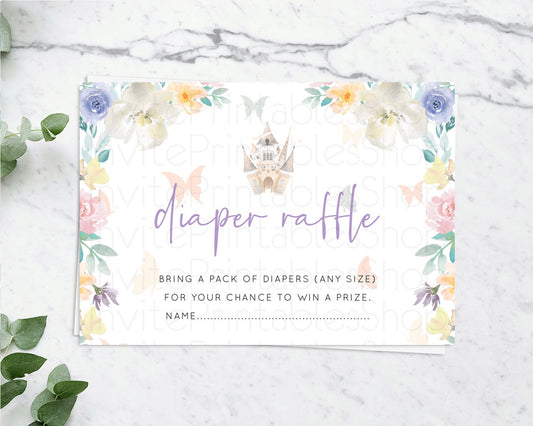 Editable Princess Diaper Raffle Card Castle Diaper Ticket Insert Secret Gard