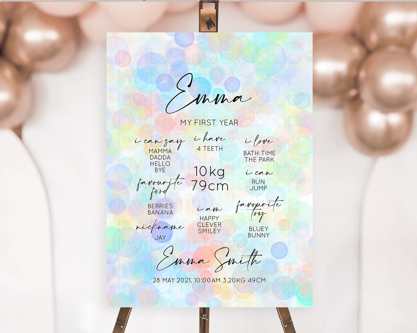 Pastel First Birthday Milestone Board Bubble Bath Milestone Poster Pastel Bubbles Colorful Confetti First Birthday Milestone Welcome D10446