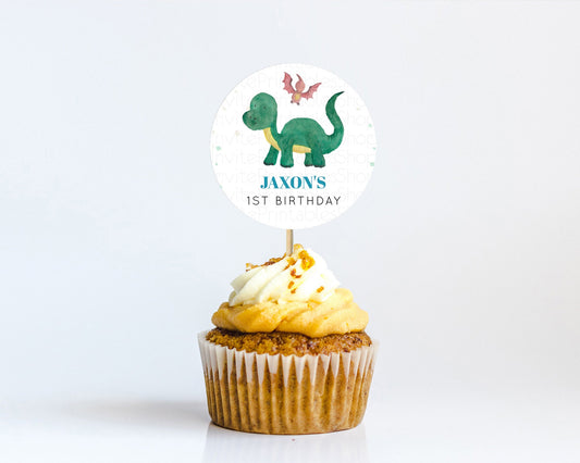 Dinosaur Cupcake Toppers Dinosaur Volcano Cupcake Toppers Watercolor Dinosaur Cupcake Volcano T-Rex Raptor Jurassic Party Décor  D10153