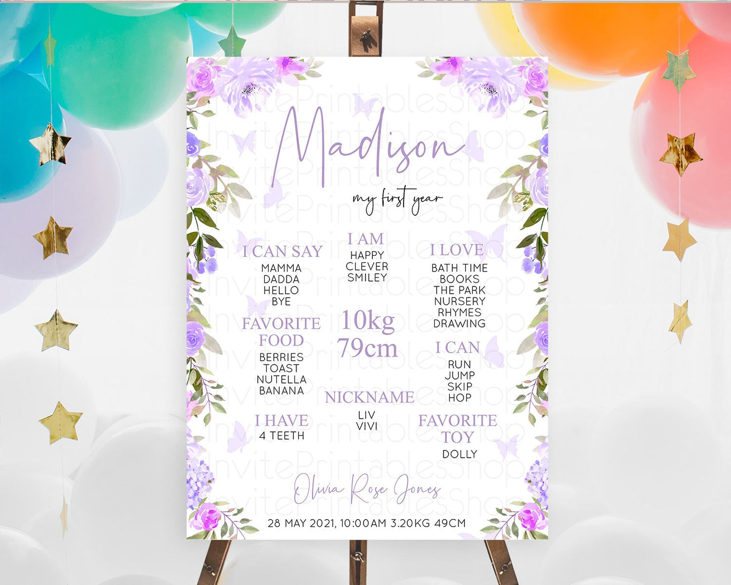 Secret Garden Milestone Board Wildflower First Birthday Milestone Poster Pastel Flowers Milestone Boho Wildflower 1st Birthday Sign D10719