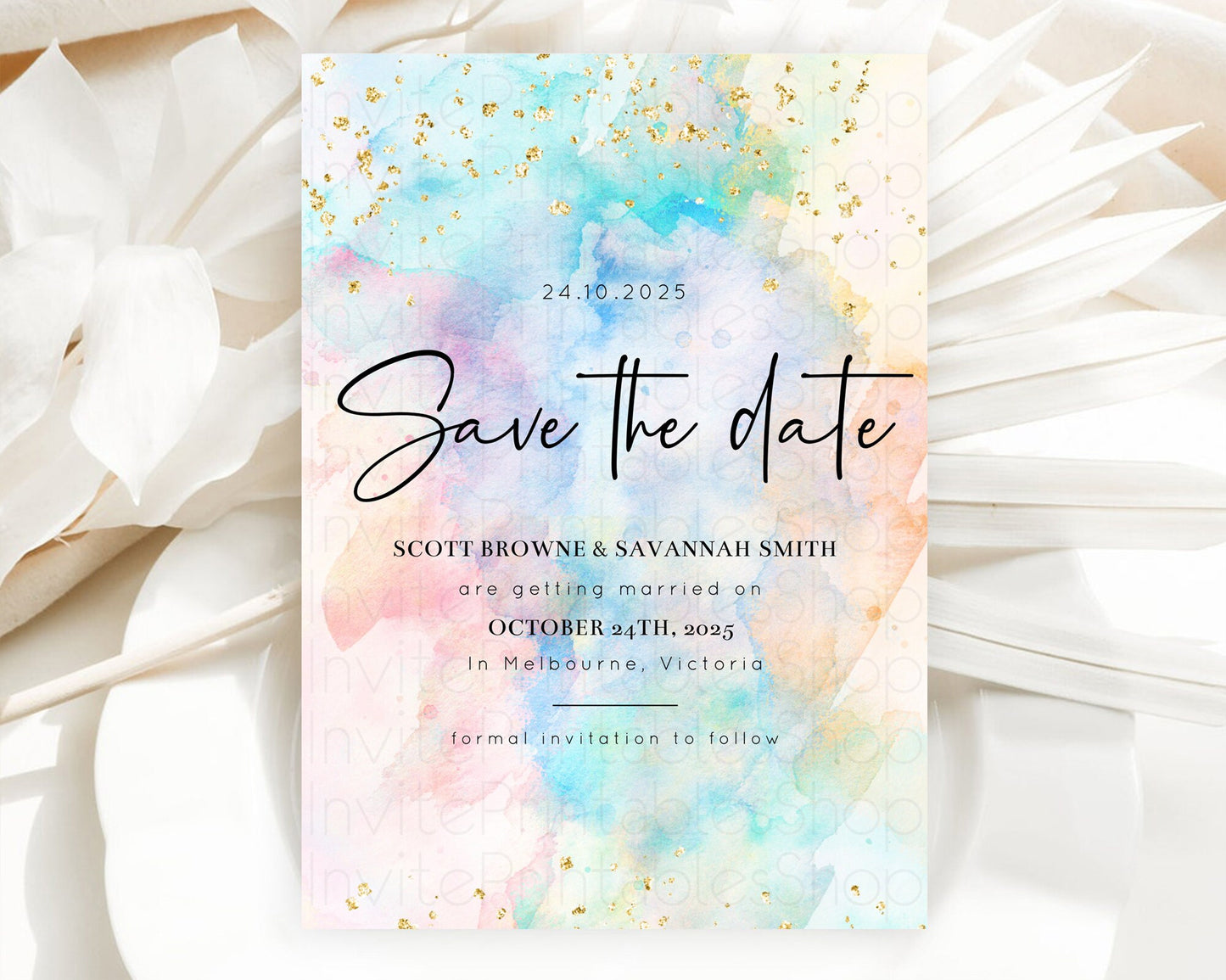 Pastel Save The Date Template Pastel Ombre Rainbow Watercolor Colorful Party For Birthday Baptism Baby Shower Wedding Bridal Shower D10266