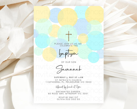 Editable Pastel Baptism Invitation Pastel Confetti Baptism 1st Birthday Invi