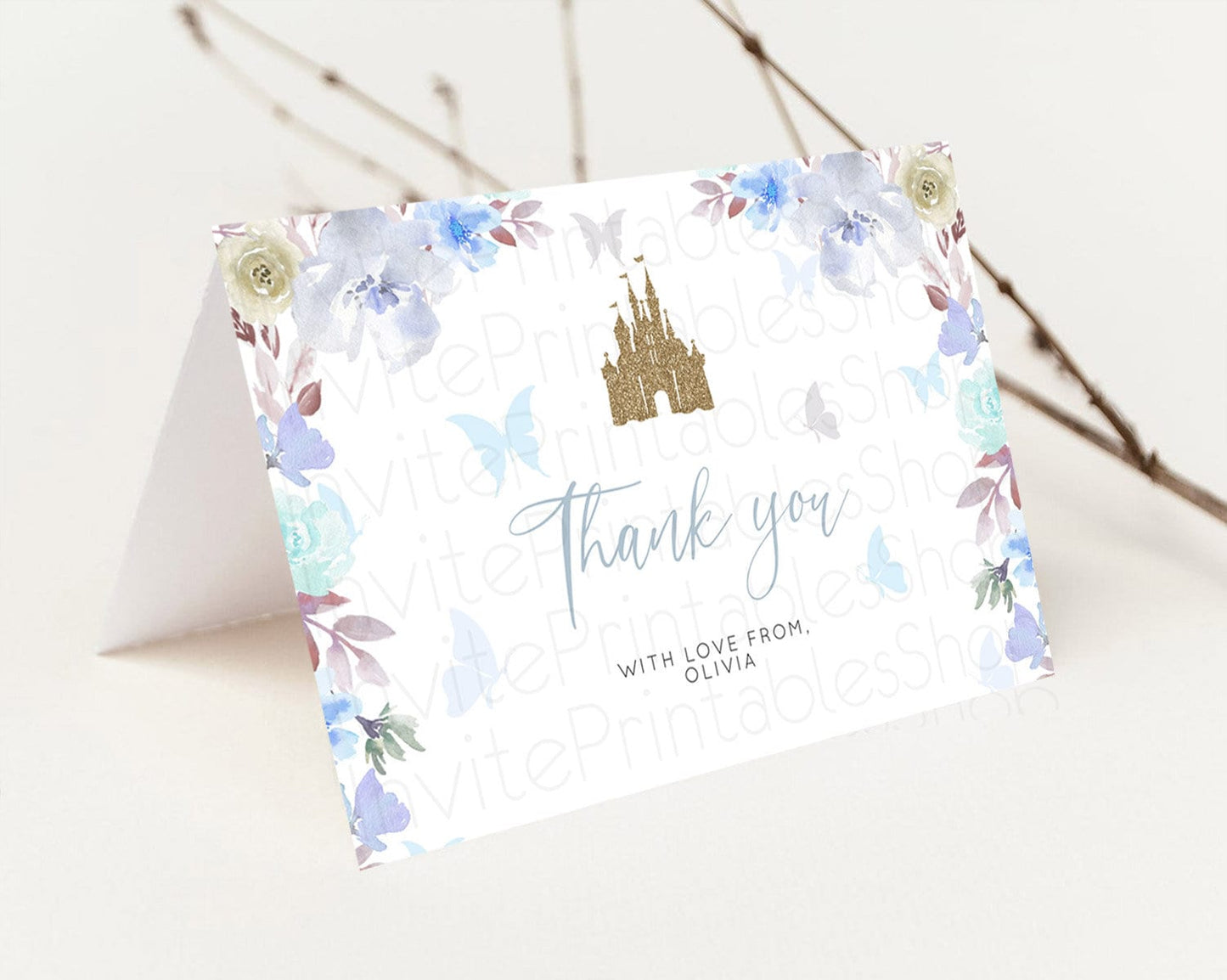 Princess Thank You Castle Thank You Card Secret Garden Birthday Thank You Card Enchanted Castle Pastel Floral Teacher Thank You Card D10932