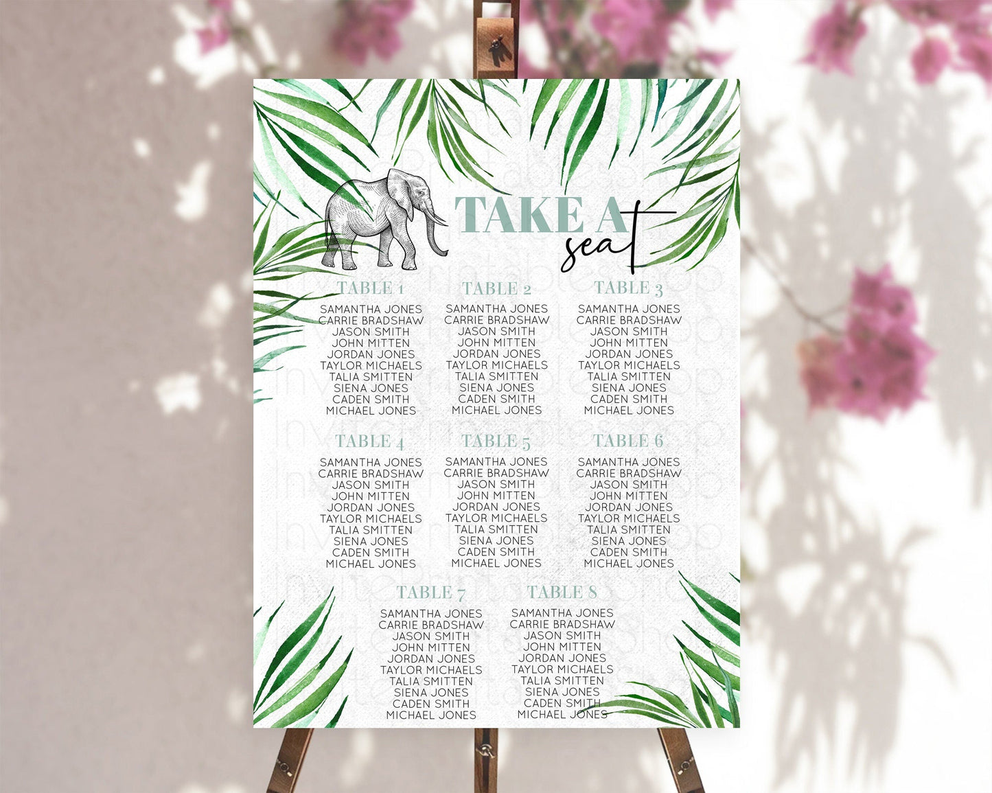 Elephant Seating Chart Elephant Seating Sign Elephant Party Safari Adventure Elephant Take A Seat Elephant Decor Zoo Fern Palm Leaf D10850