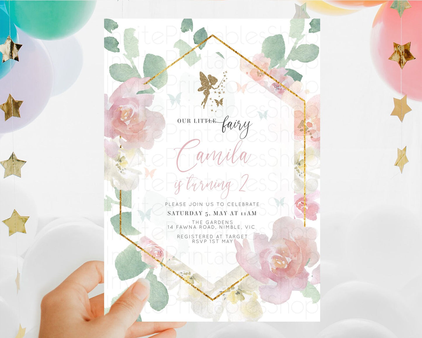 Fairy Birthday Invitation Fairy Invites Fairy Tea Party Fairy Garden Birthday Secret Garden Enchanted Garden Pastel Floral Butterfly D10965