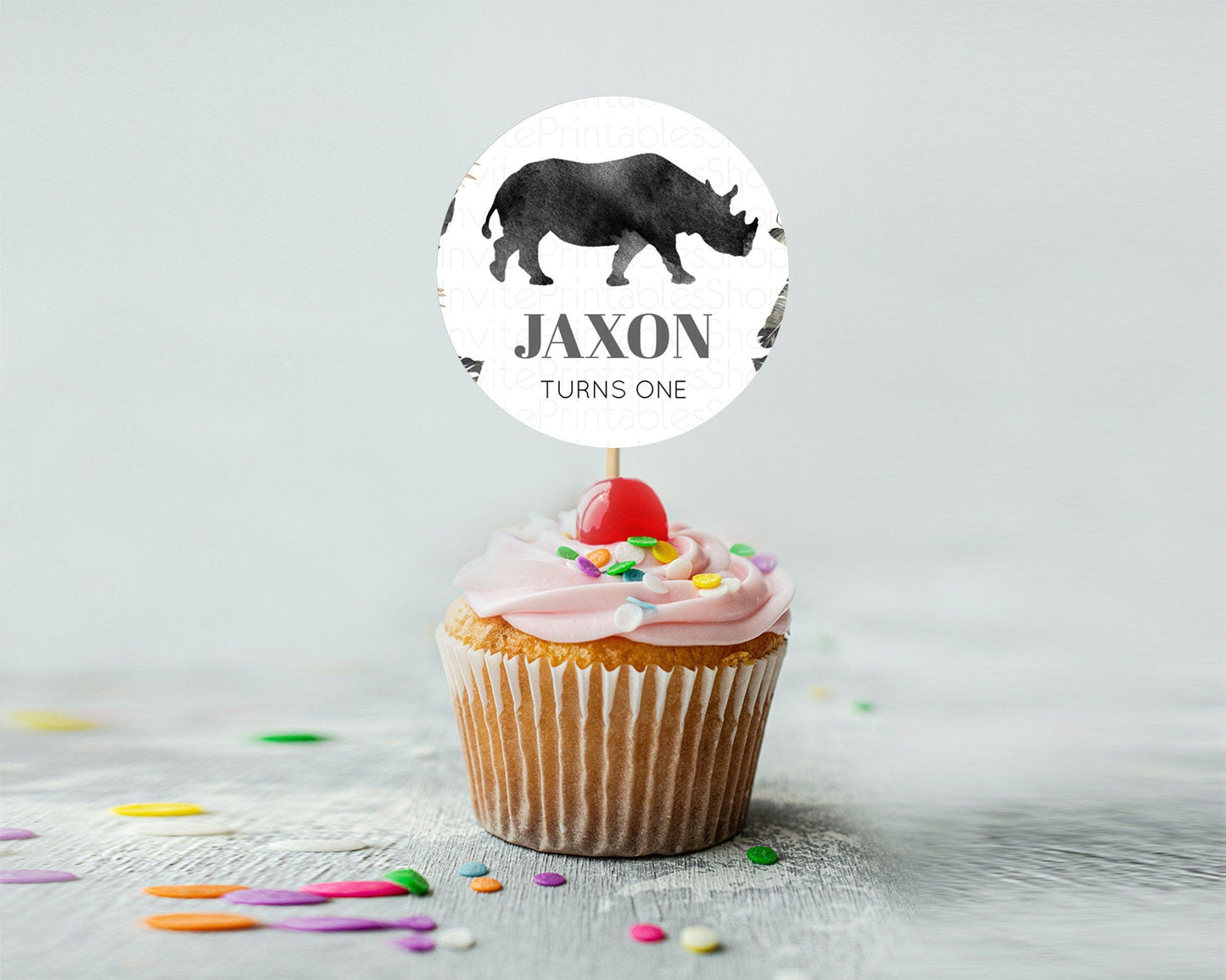 Rhino Cupcake Toppers Rhino Cupcake Rhino Take A Cupcake Toppers Rhino Safari Adventure Decor Zoo Party Rhino Palm Leaf Decor D10805