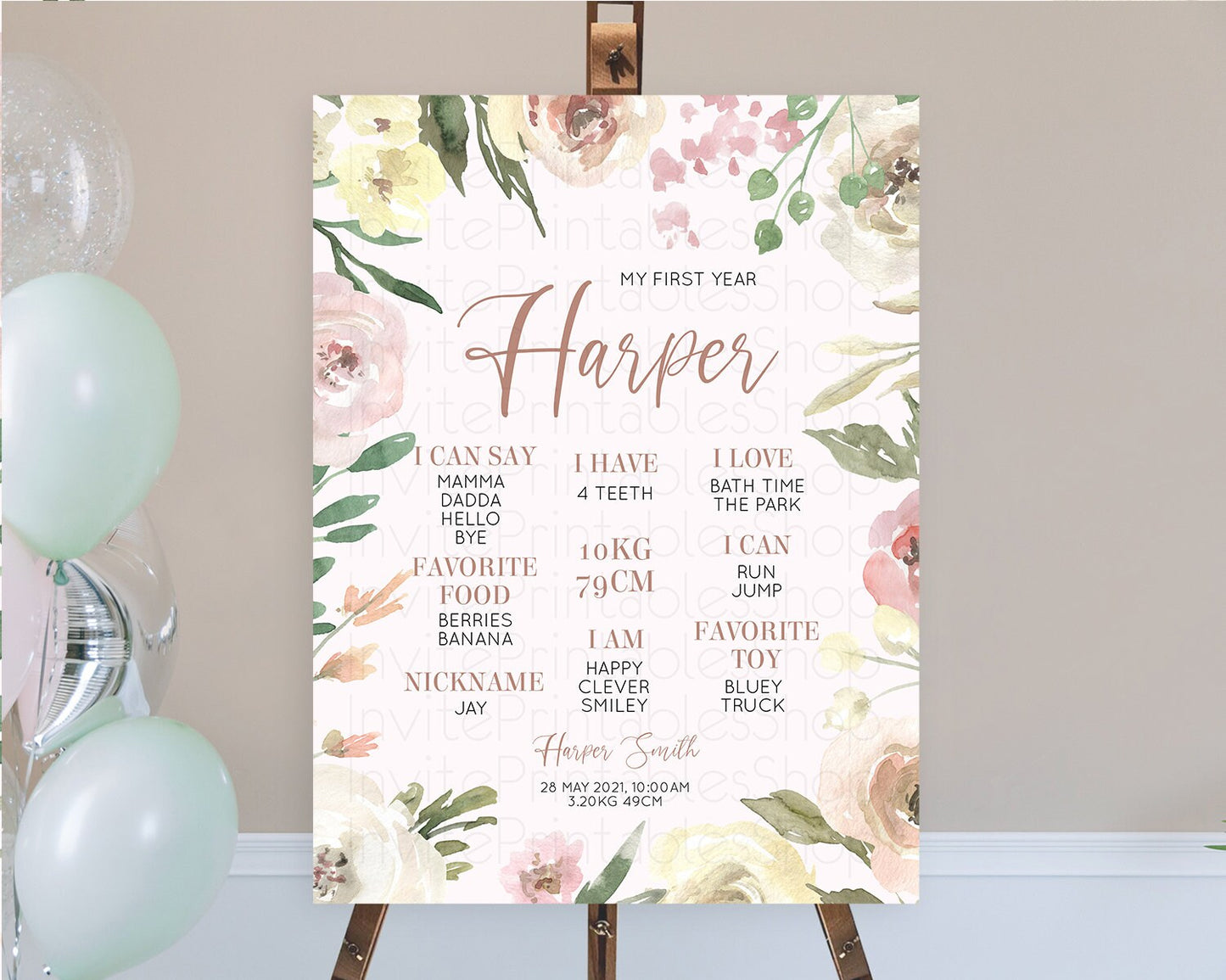 Secret Garden Milestone Board Wildflower First Birthday Milestone Poster Pastel Flowers Milestone Boho Wildflower 1st Birthday Sign D10192