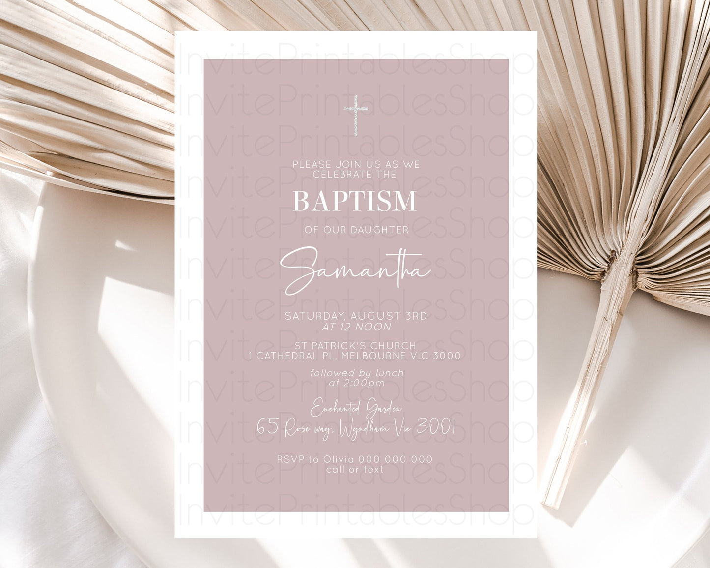 Pink Baptism Invitation Plain Pink Baptism 1st Birthday Invitation Minimalist Pastel Pink Christening Invitation Holy Communion D10936