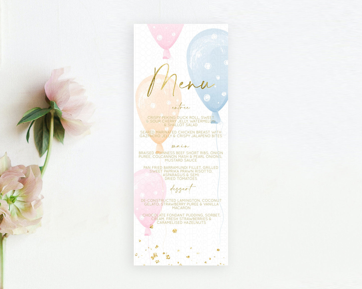 Pastel Balloons Menu Colorful Balloon Menu Template Rainbow Balloon Menu Balloon Table Decor Confetti Balloon Party Food Menu D10182