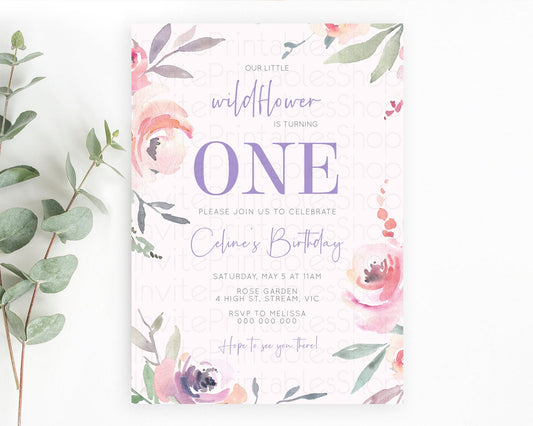 Secret Garden Invitation Wildflower Birthday Invitation Pastel Flowers Invite Enchanted Garden Boho Floral 3rd 2nd First Birthday D10198