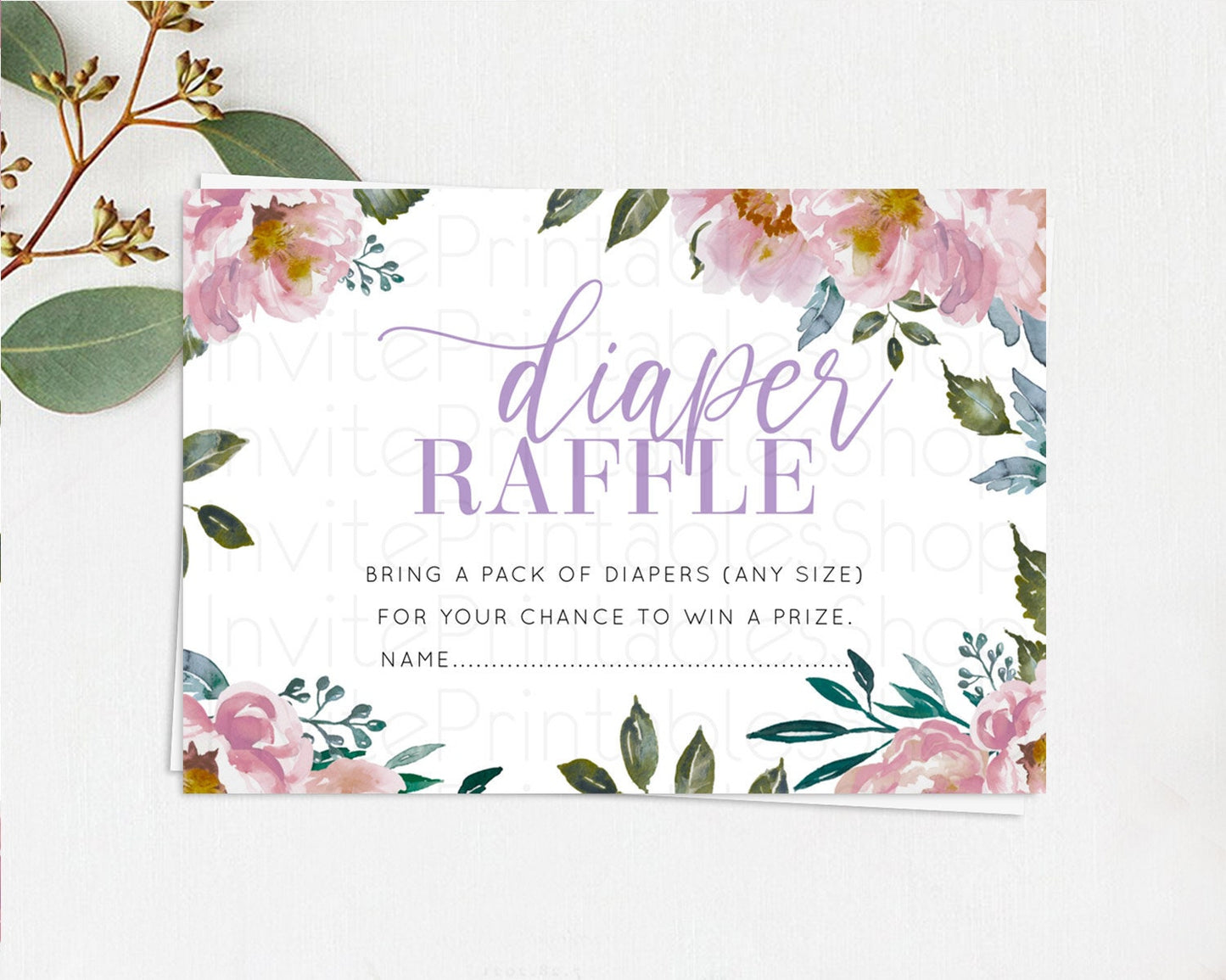 Secret Garden Diaper Raffle Card Boho Wildflower Diaper Raffle Insert Pastel Flower Garden Baby Shower Card Flower Raffle Game D10729