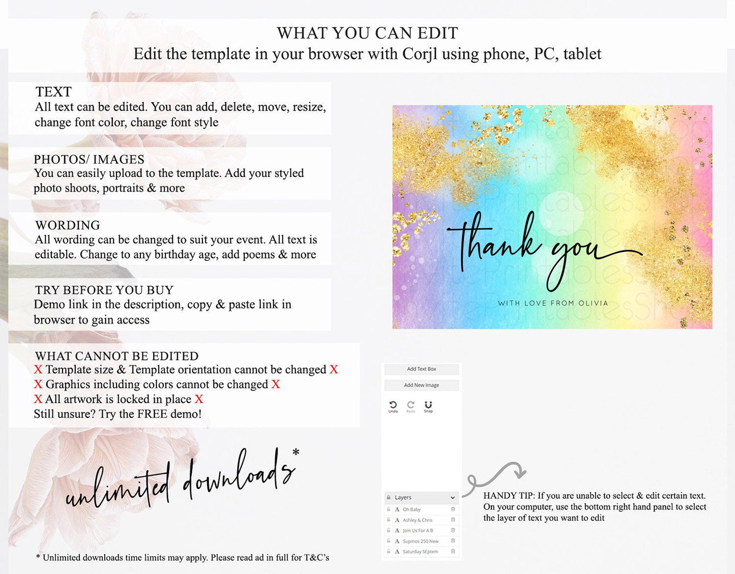 Pastel Thank You Rainbow Thank You Card Colorful Pastel Birthday Thank You Card Confetti Watercolor Pastel Teacher Thank You Cards D10559