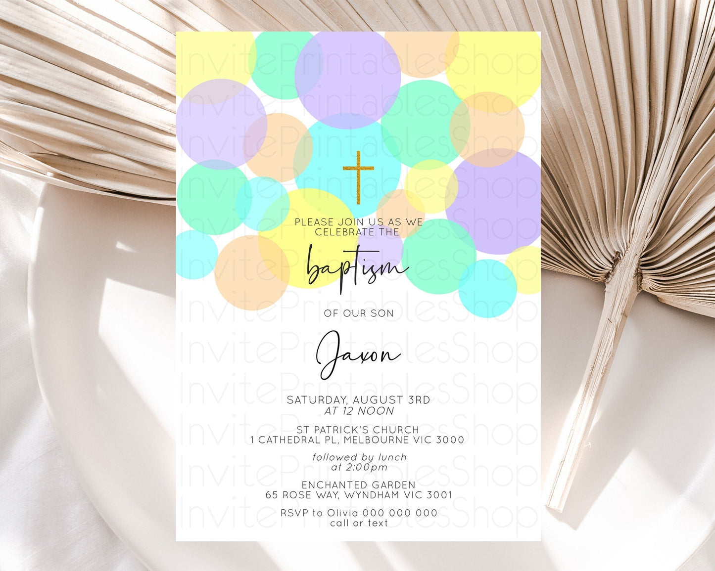 Pastel Baptism Invitation Pastel Confetti Baptism 1st Birthday Invitation Colorful Rainbow Confetti Bubbles Christening Invitation D10412