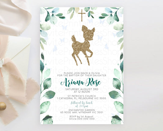 Editable Fawn Baptism Invitation Deer Baptism 1st Birthday Invitation Enchan