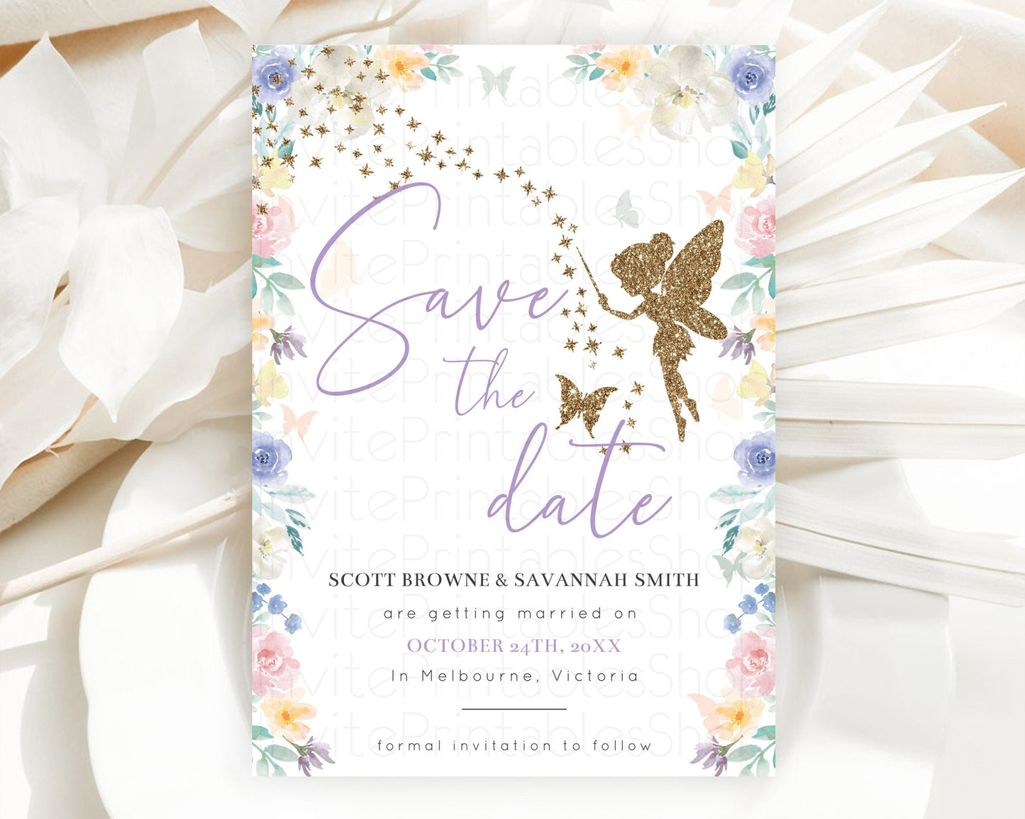 Fairy Save The Date Template Enchanted Garden Pastel Floral Butterfly Party Secret Garden Birthday Baptism Baby Shower Bridal Shower D10761