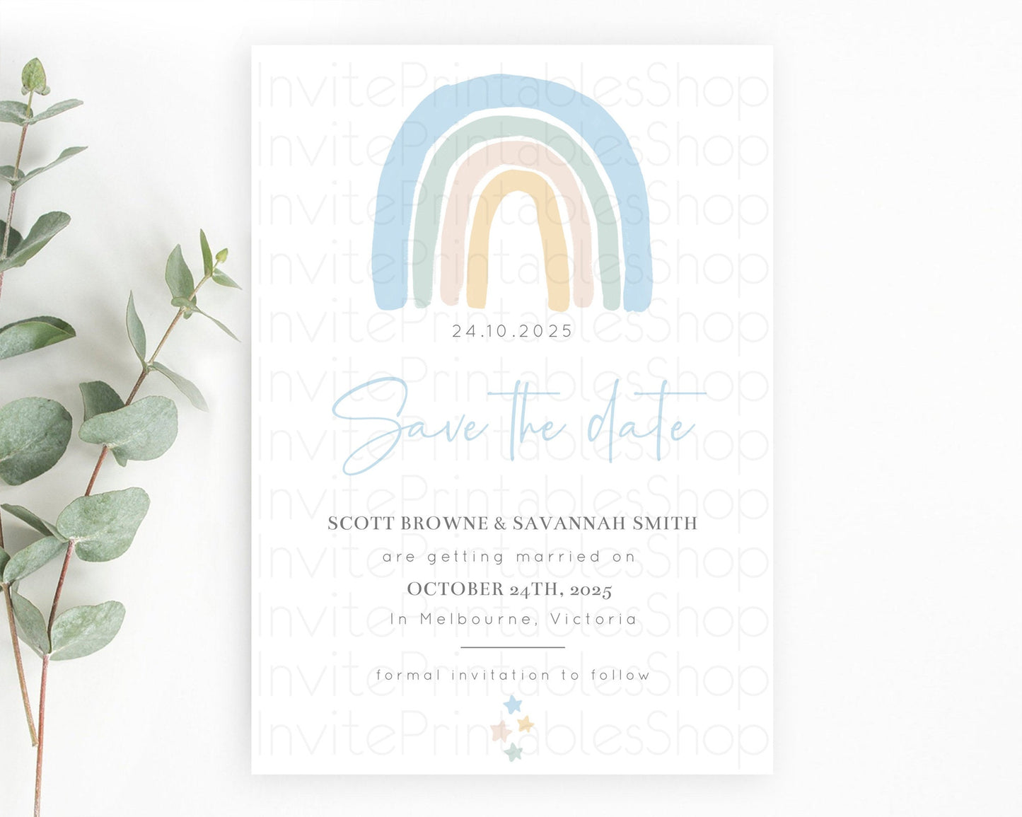 Pastel Rainbow Save The Date Template Boho Colorful Rainbow Party Rainbow Baby Theme For 1st Birthday Baptism Baby Shower Wedding D10200