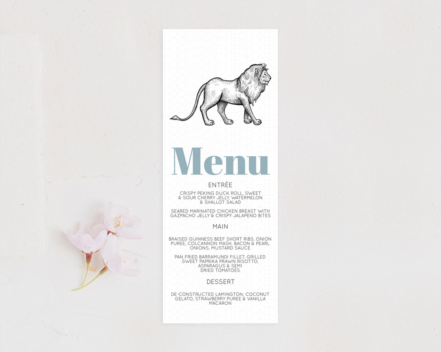 Lion Menu Lion Menu Template Lion Party Table Decor Safari Adventure Lion Menu Dried Palm Fern Lion Dinner Dessert Party Food Menu D10246