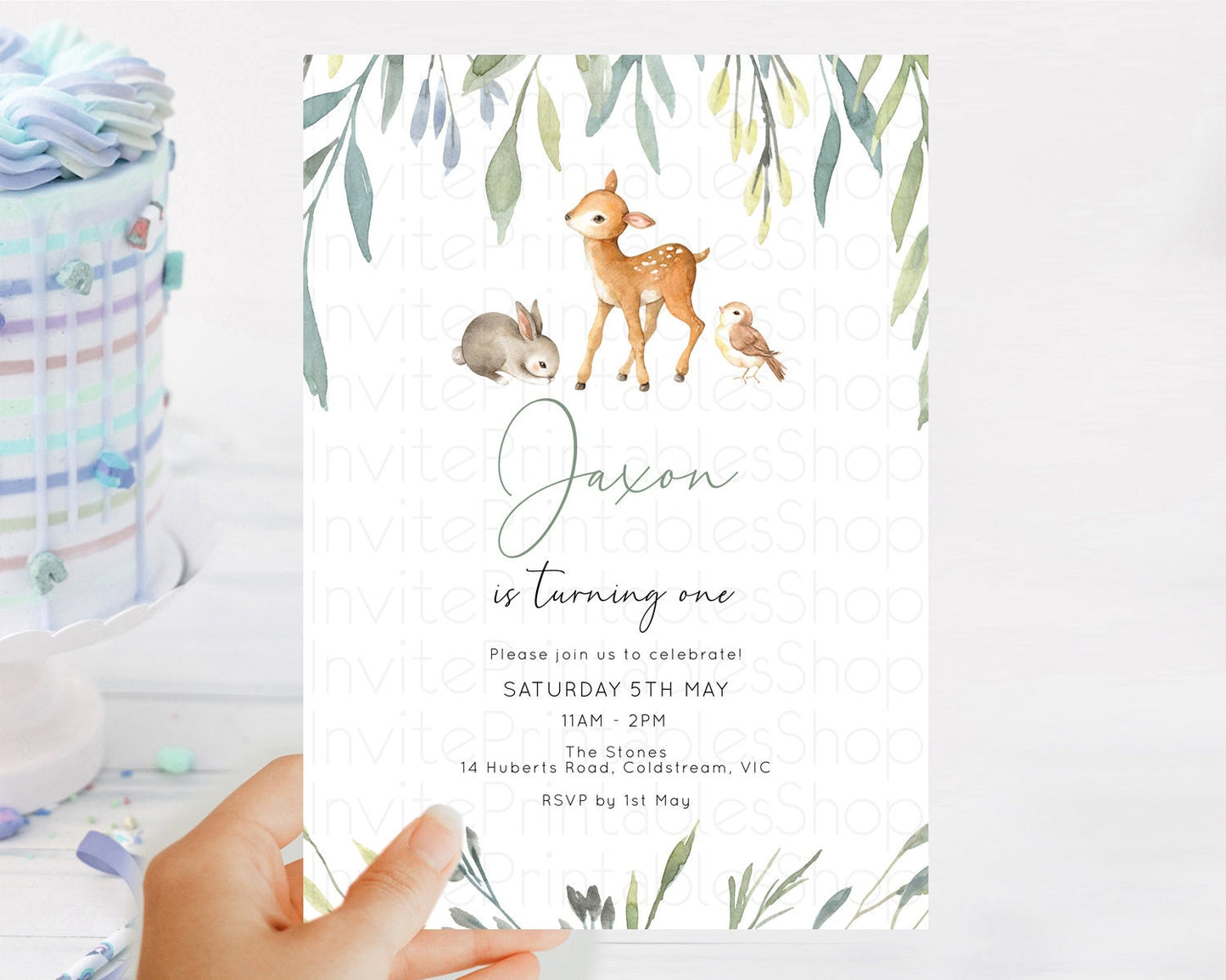 Fawn Birthday Invitation Deer Birthday Invitation Enchanted Forest Party Butterfly Pastel Flowers Whimsical 2nd 1st First Birthday D10919