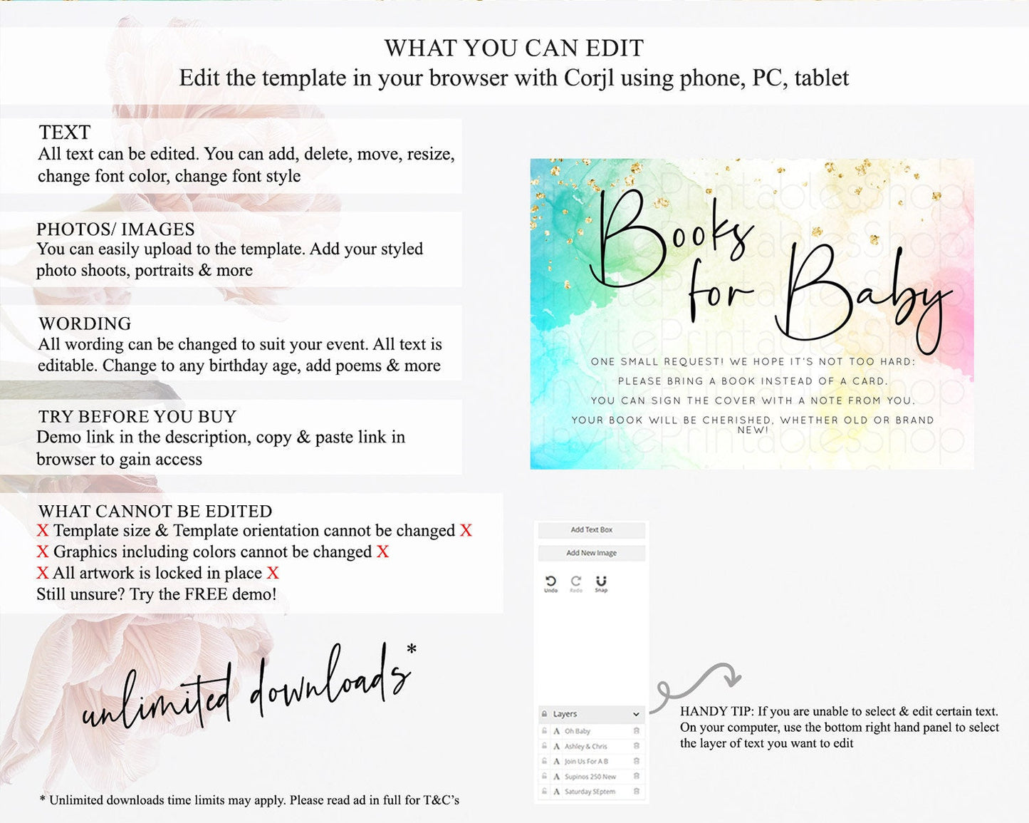 Pastel Books For Baby Card Pastel Rainbow Book Insert Colorful Ombre Watercolor Book Card Confetti Glitter Baby Book Poem Request D10151
