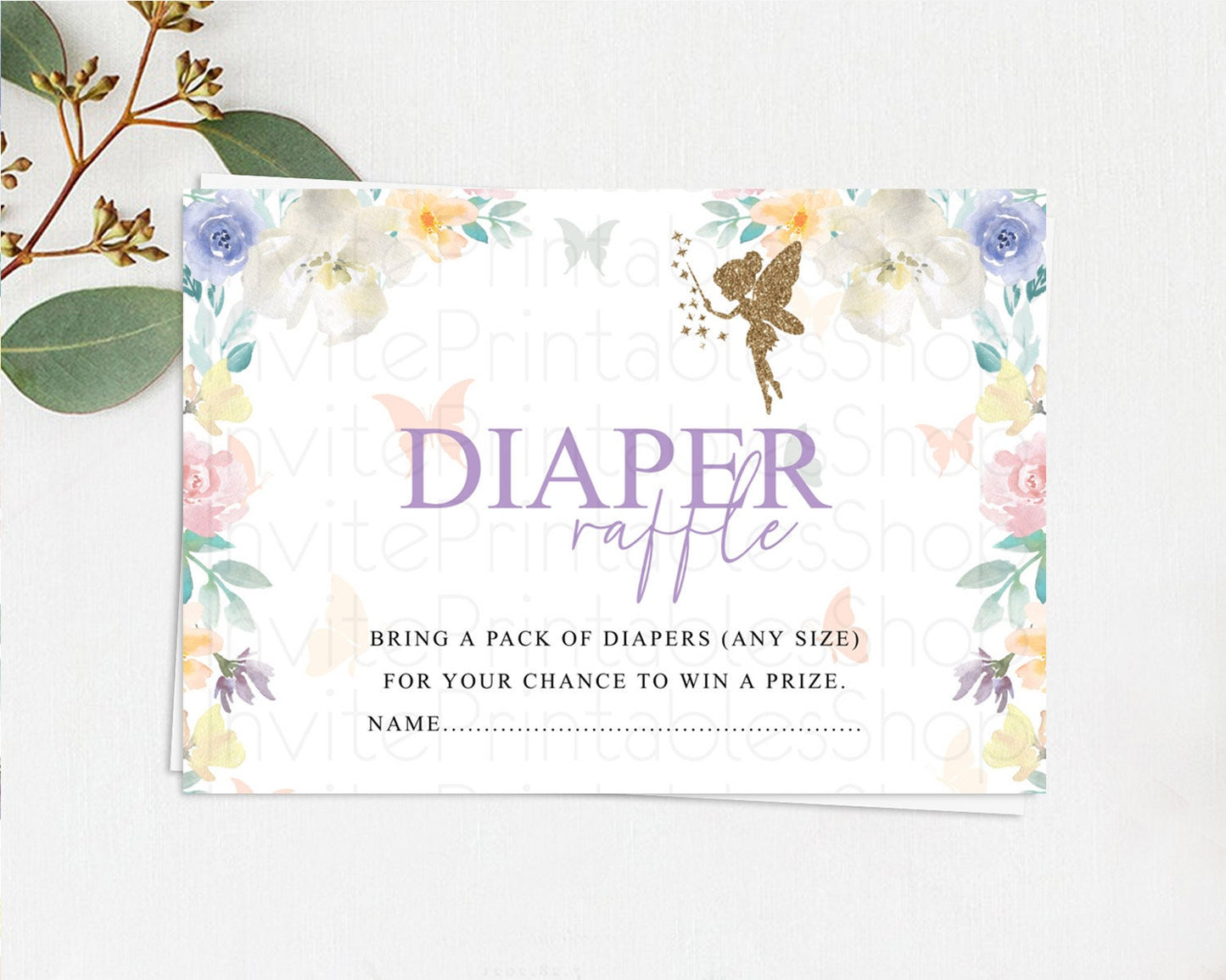 Fairy Diaper Raffle Card Fairy Diaper Insert Enchanted Garden Fairy Diaper Ticket Pastel Floral Butterfly Secret Garden Raffle Game D10761