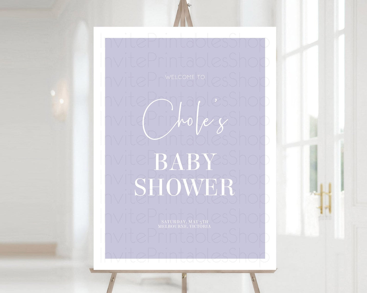 Purple Baby Shower Welcome Sign Plain Purple Welcome Board Minimalist Pastel Purple Welcome Poster Modern Purple Simple Welcome Sign D10942