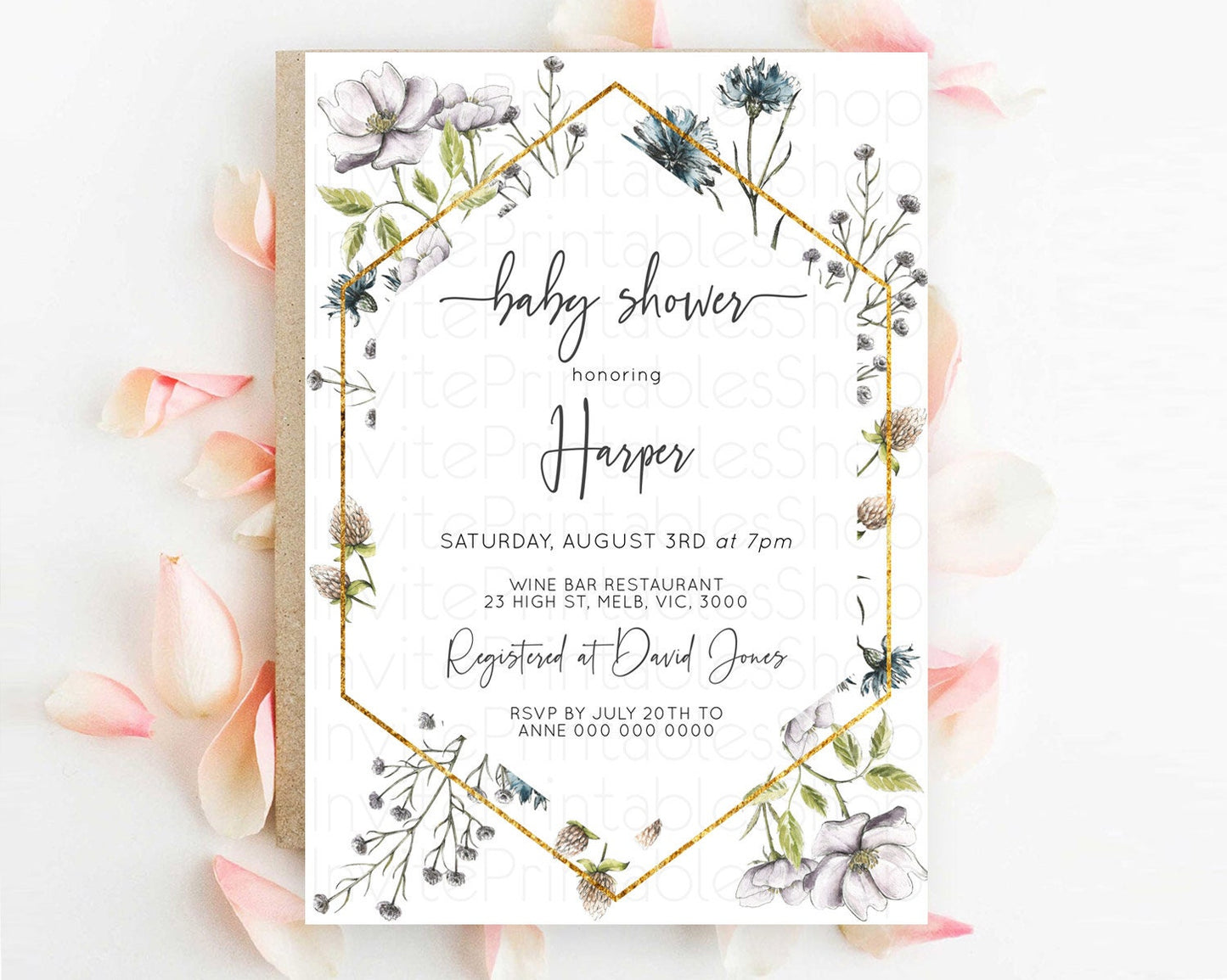 Wildflower Baby Shower Invitation Secret Garden Baby Shower Invitation Pastel Flowers Invite Enchanted Garden Shower Floral Theme D11002