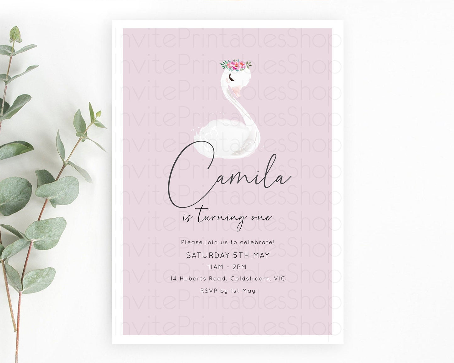 Swan Birthday Invitation Swan Princess Ballet Invitation Enchanted Forest Swan Lake Party Secret Garden Watercolour Pastel Floral D10758