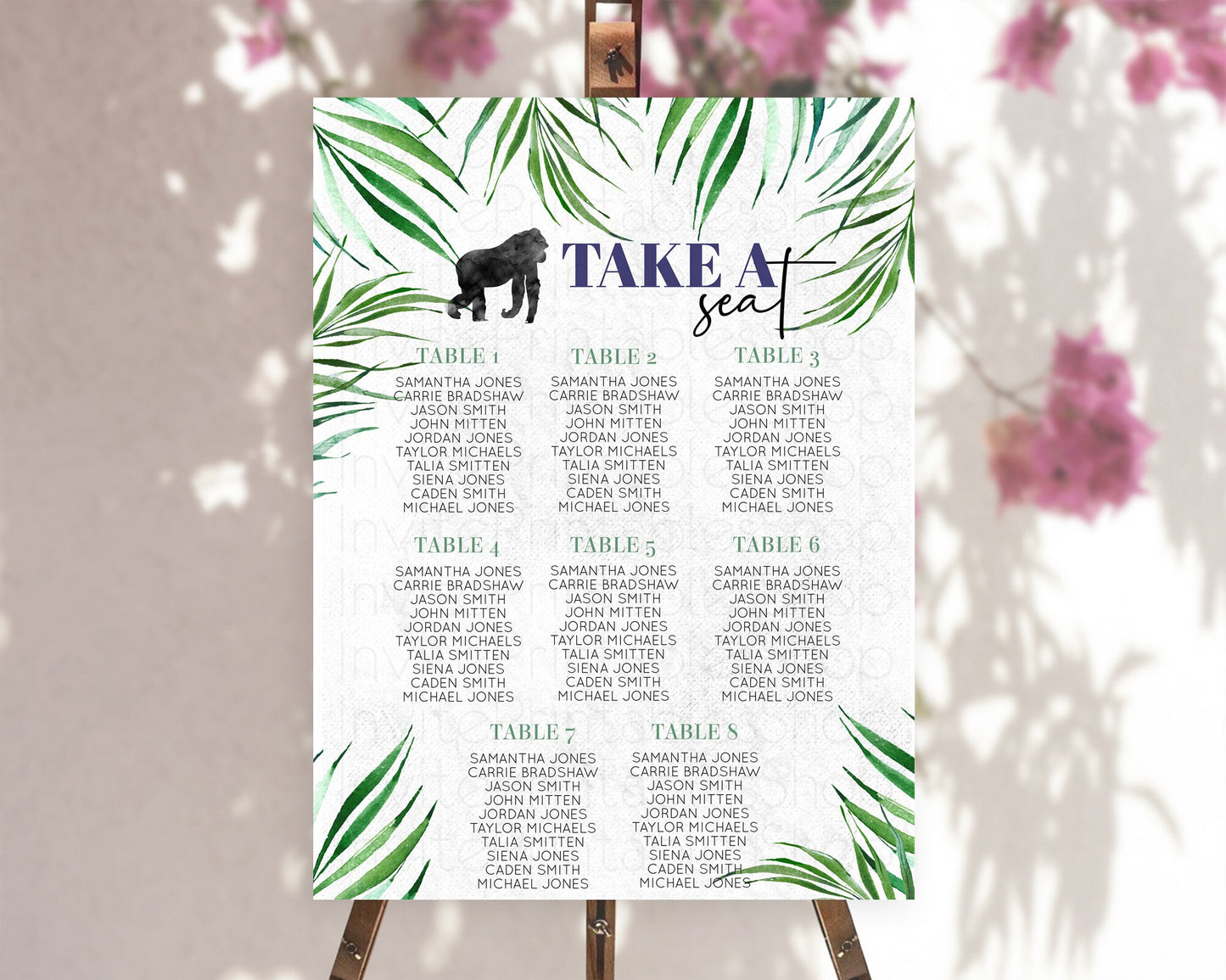 Gorilla Seating Chart Jungle Gorilla Seating Sign Gorilla Party Décor Gorilla Jungle Adventure Zoo Green Palm Leaf Fern Take A Seat D10840