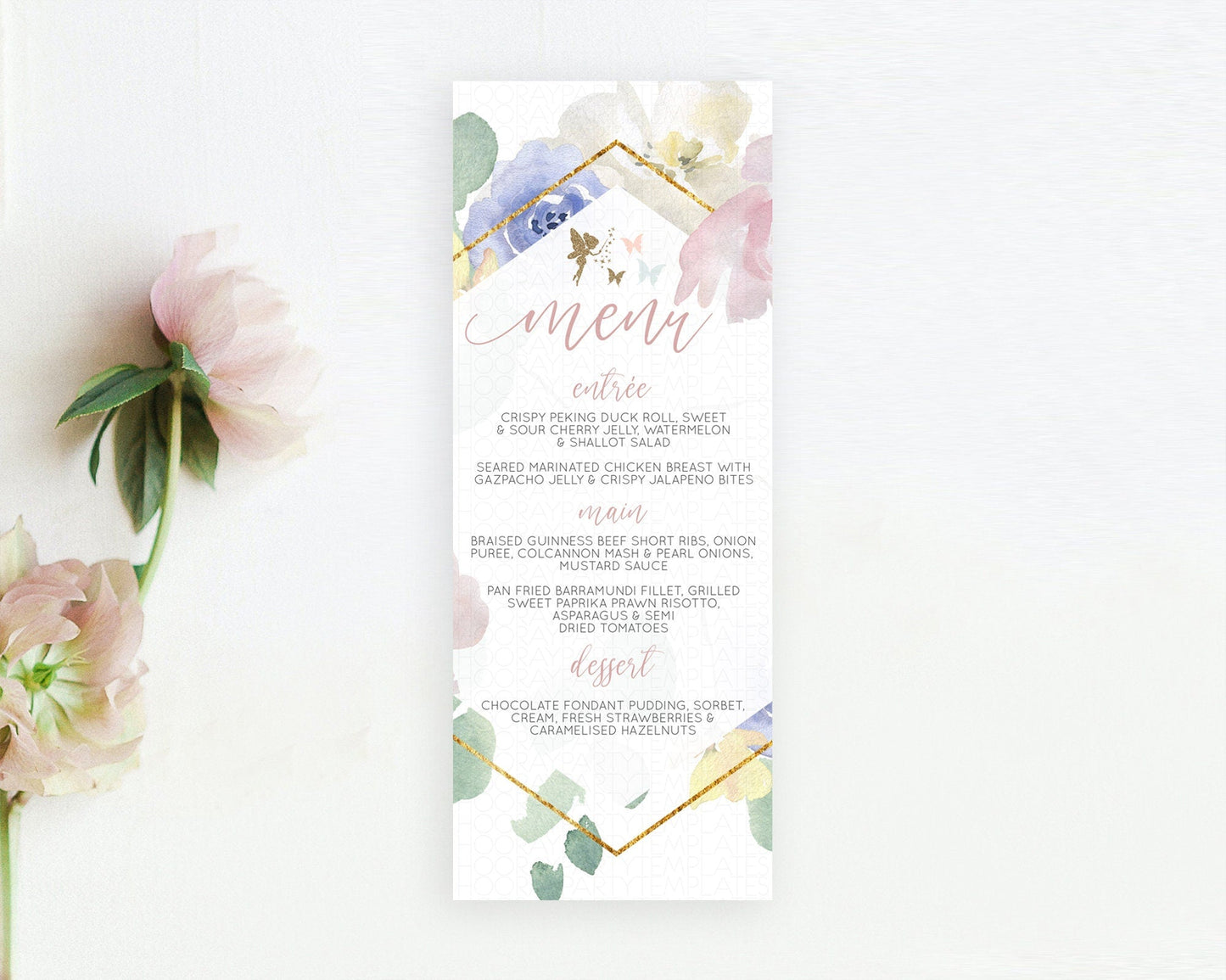 Fairy Menu Fairy Menu Template Enchanted Garden Pastel Floral Butterfly Table Decor Fairy Secret Garden Dinner Dessert Food Menu D10294