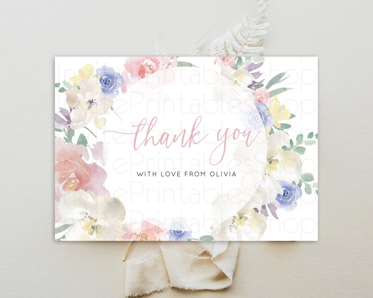 Secret Garden Thank You Wildflower Thank You Card Pastel Flower Garden Birthday Thank You Card Boho Floral Teacher Thank You Card D10841