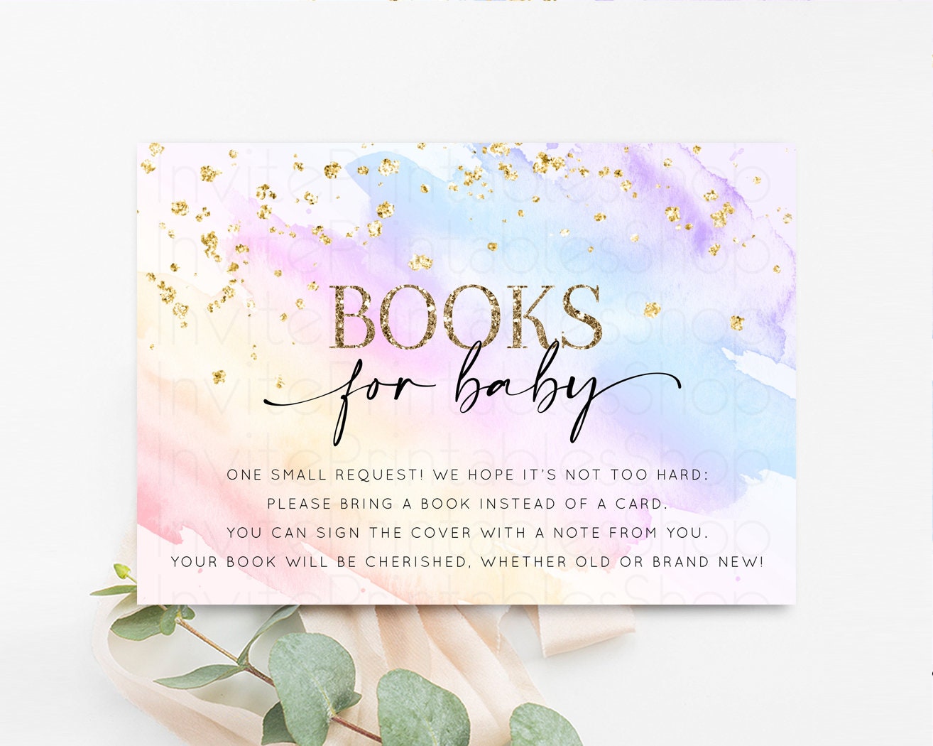 Rainbow Books for Baby Insert Pastel Splash Book Card Pastel Baby Shower Books Colorful Watercolor Baby Books Request Poem Books Insert t600