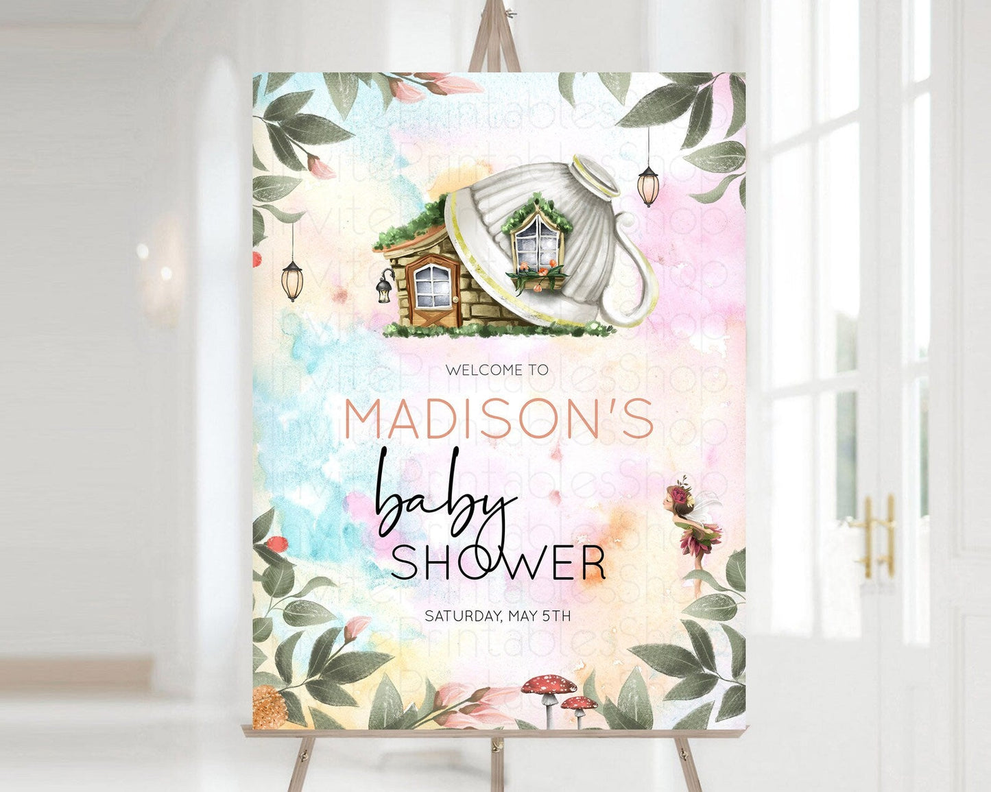 Fairy Baby Shower Welcome Sign Fairy Welcome Board Enchanted Garden Pastel Floral Butterfly Decor Secret Garden Fairy Welcome Sign D10555