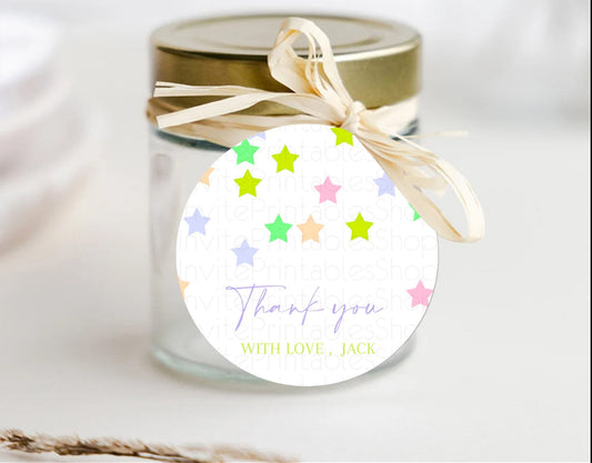 Star Thank You Gift Tags Pastel Stars Thank You Tags Shooting Star Rainbow Colorful Confetti Twinkle Little Star First Birthday Tags D10396