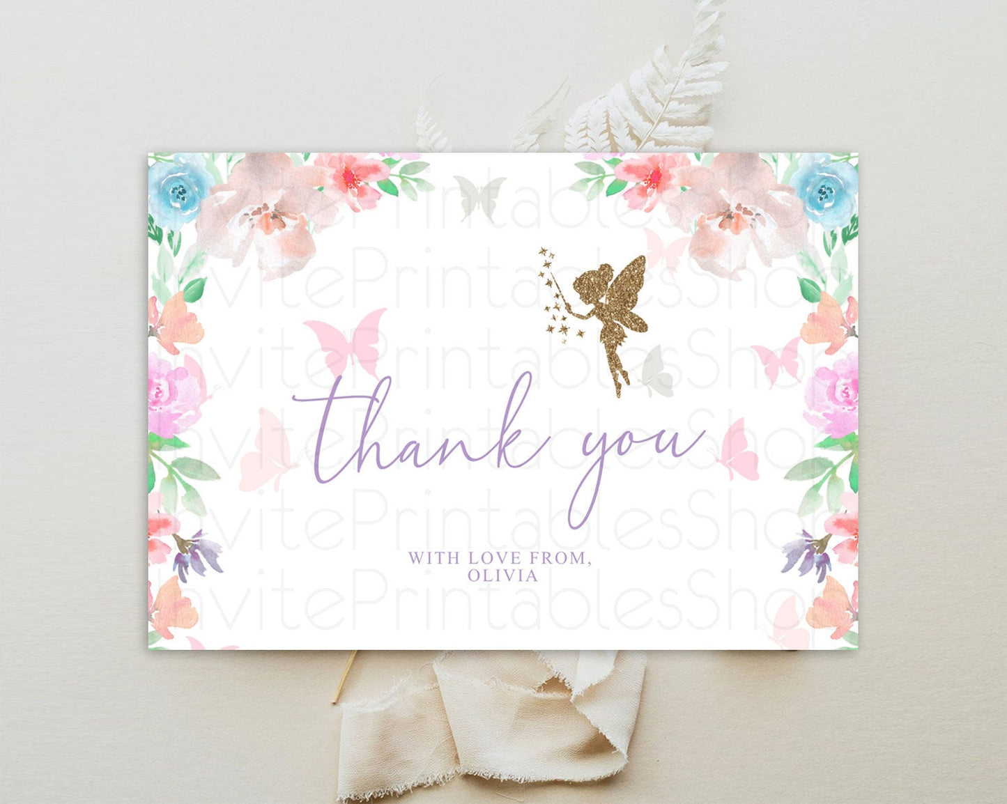 Fairy Thank You Fairy Thank You Card Enchanted Garden Pastel Butterfly Birthday Thank You Floral Secret Garden Teacher Thank You D10126