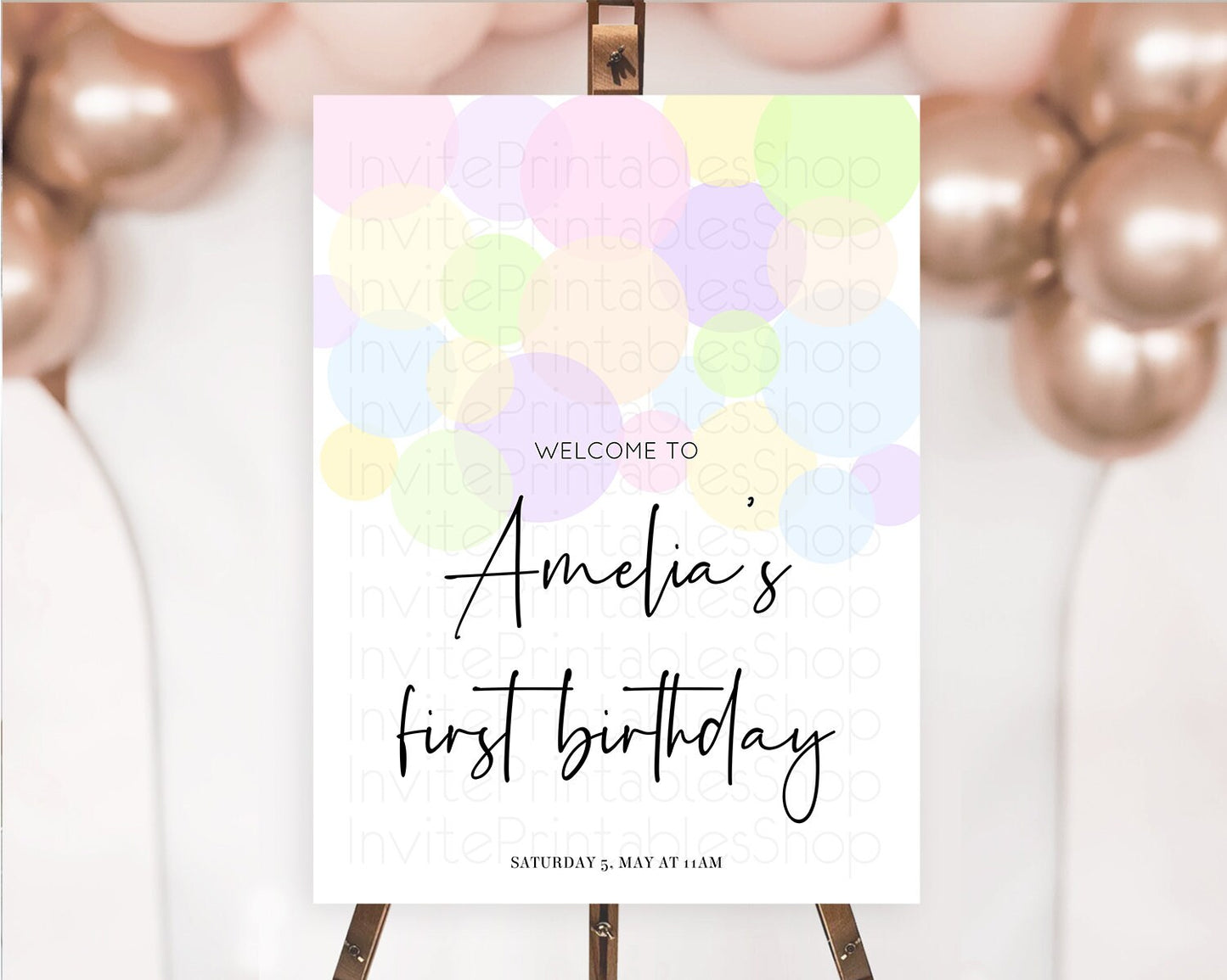 Rainbow Welcome Sign Pastel Welcome Board Pastel Rainbow Confetti Welcome Sign Colorful Bubbles Pastel First Birthday Welcome Sign D10229