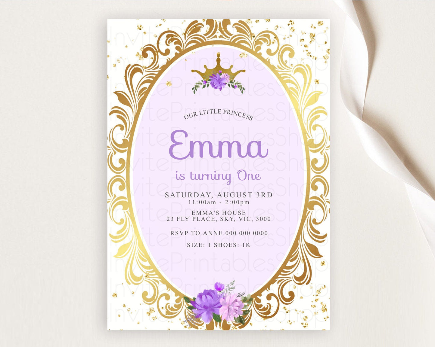 Princess Birthday Invitation Castle Invitation Royal Birthday Fairy Tale Enchanted Mirror Pastel Floral Garden 1st First Birthday D10139