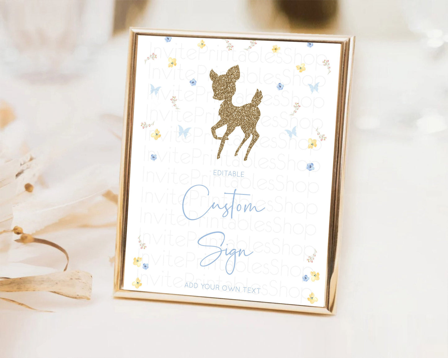 Editable Fawn Deer Sign Pastel Floral Deer Table Sign Decor Enchanted Forest