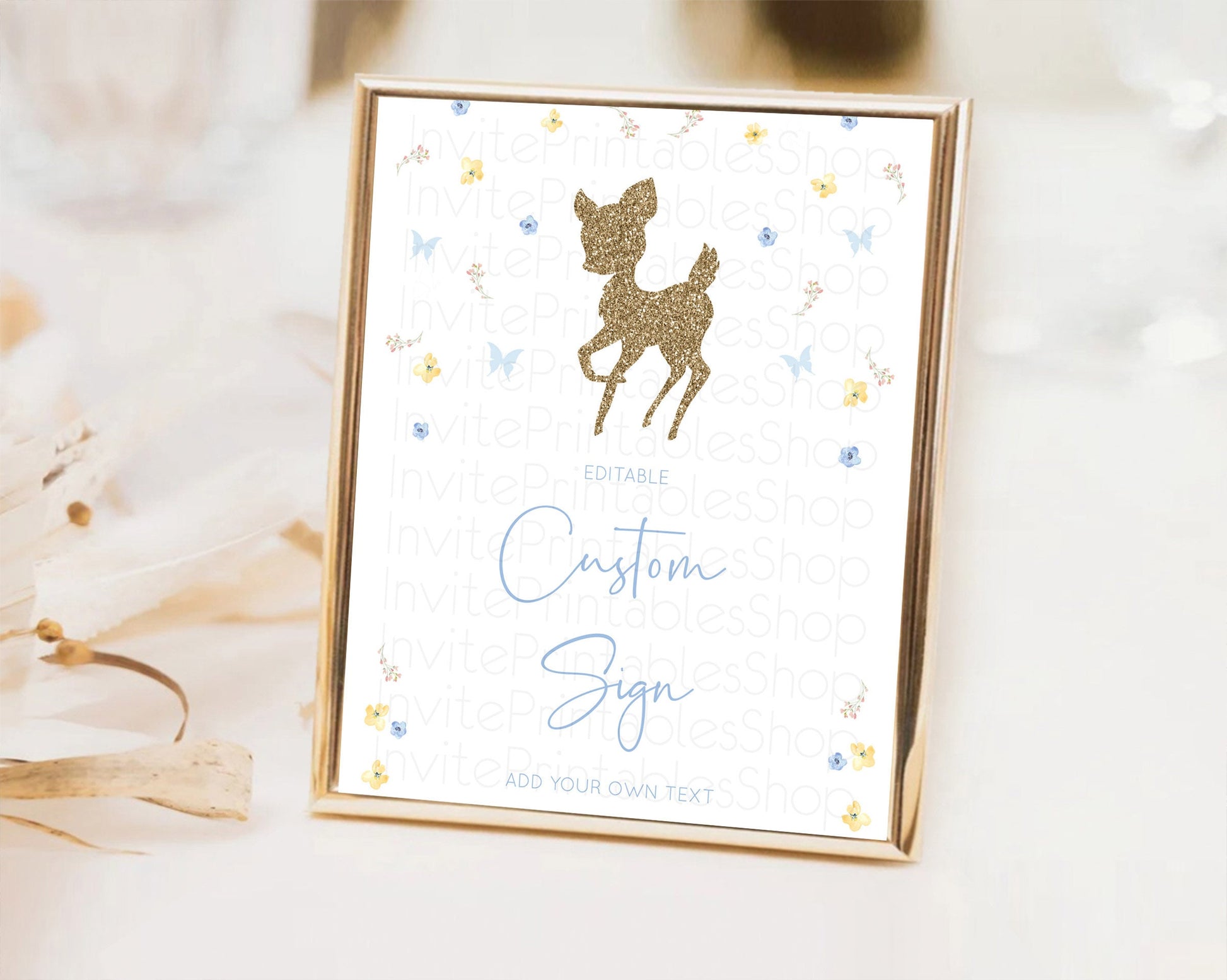Editable Fawn Deer Sign Pastel Floral Deer Table Sign Decor Enchanted Forest