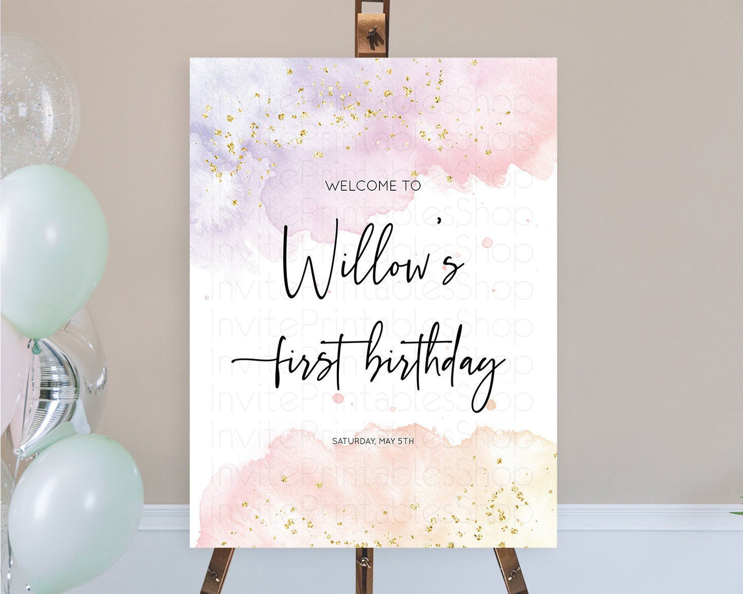 Pastel Welcome Sign Pastel Rainbow Welcome Sign Colorful Rainbow Confetti Watercolor Glitter Pastel First Birthday Welcome Sign D10327