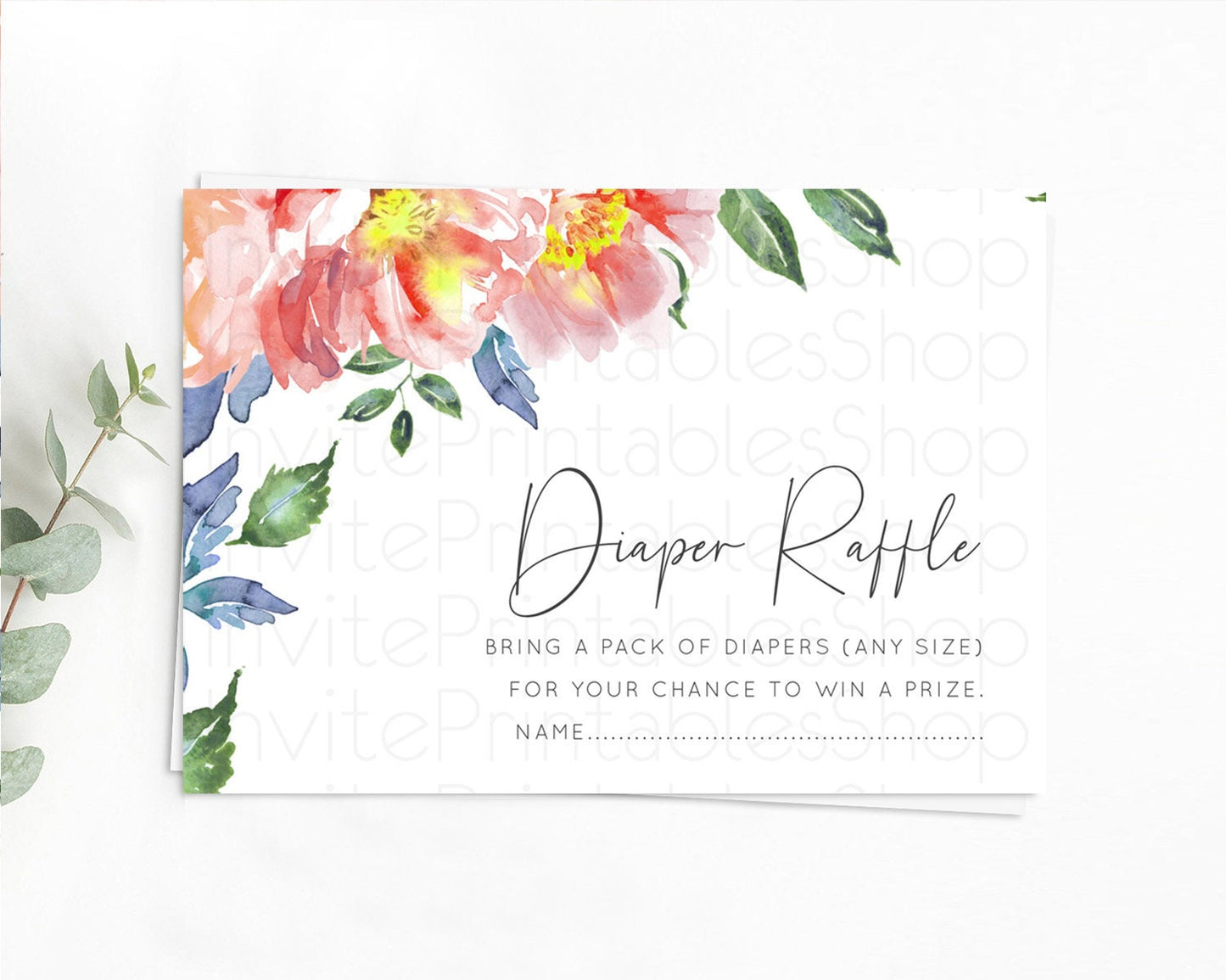 Secret Garden Diaper Raffle Card Boho Wildflower Diaper Raffle Insert Pastel Flower Garden Baby Shower Card Flower Raffle Game D10751