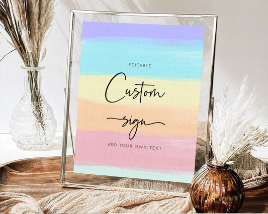 Editable Pastel Sign Ombre Table Sign Decor Pastel Ombre Rainbow Watercolor