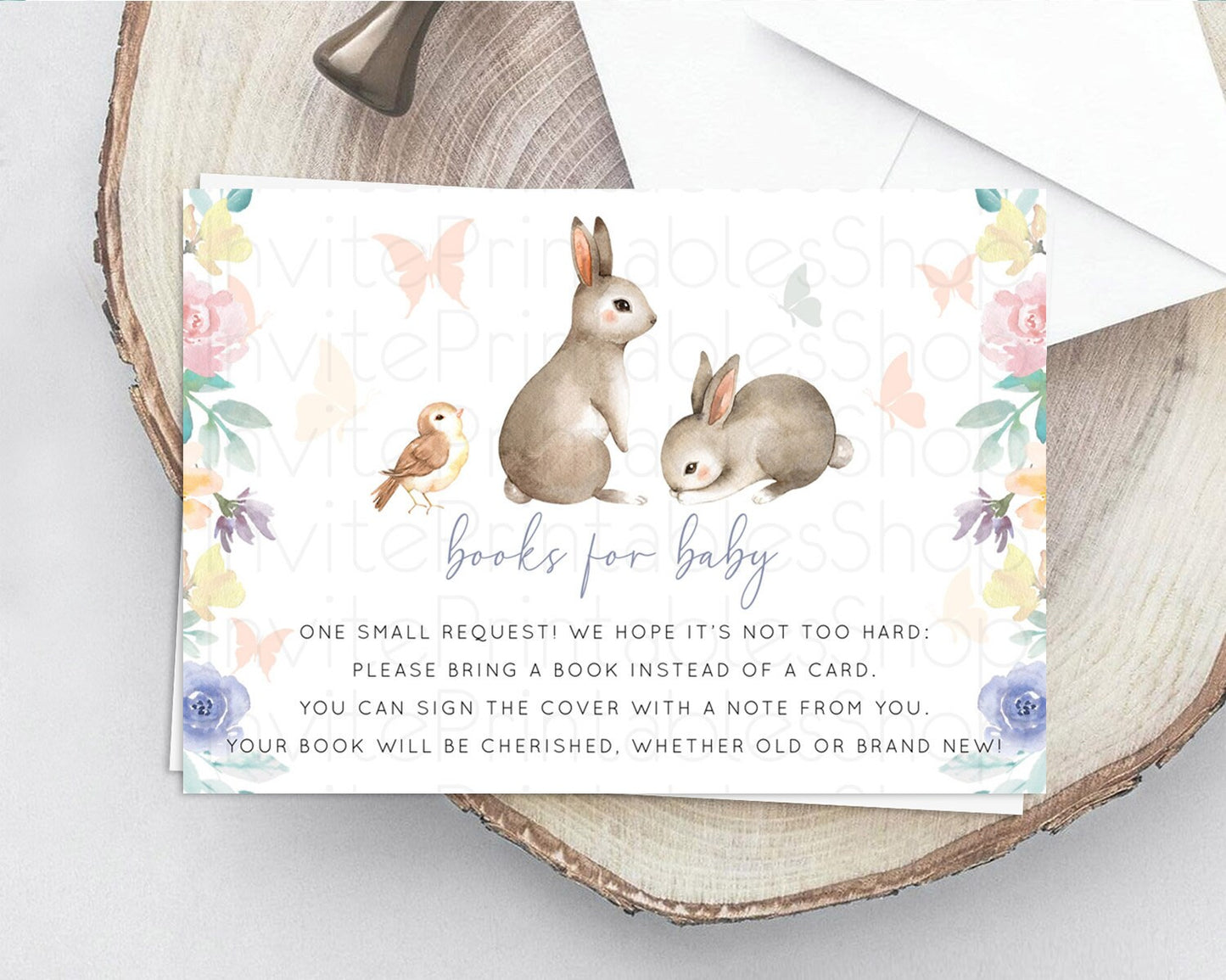 Bunny Books For Baby Card Floral Bunny Book Insert Pastel Flowers Woodland Bunny Book Card Forest Bunny Baby Book Poem Request D10928