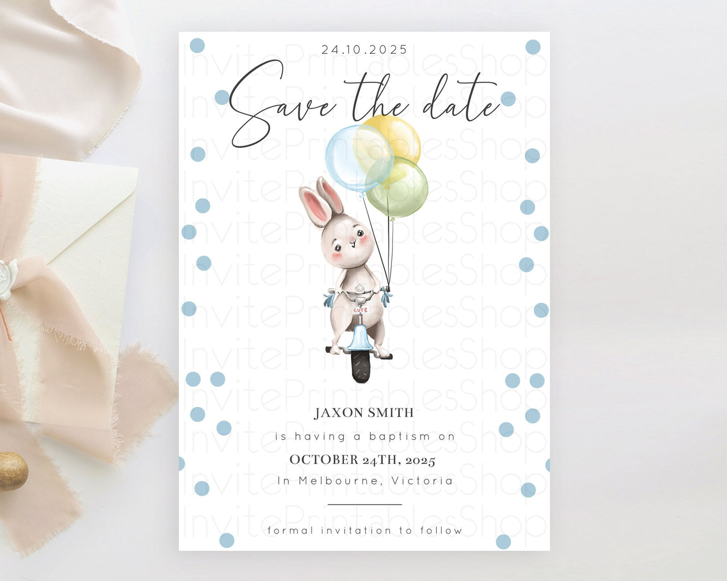 Bunny Balloon Save The Date Template Colorful Pastel Confetti Sprinkles Bunny Party Save The Date 1st Birthday Baby Shower Baptism D10783