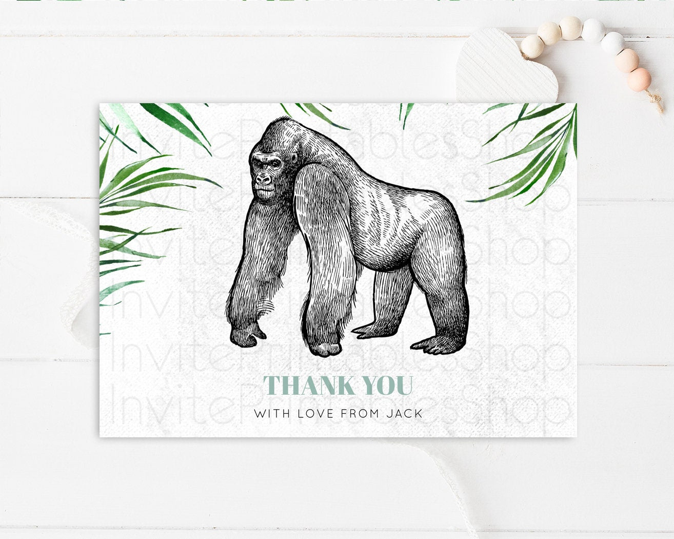 Gorilla Thank You Gorilla Card Wild One Tropical Safari Jungle Zoo Party Foldable Card Tent Flat Postcard Detail Insert Card Birthday p284