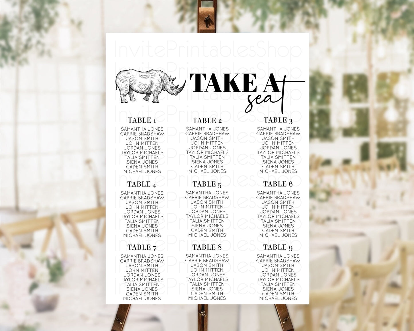 Rhino Seating Chart Rhino Seating Sign Rhino Take A Seating Chart Rhino Safari Adventure Decor Zoo Party Rhino Palm Leaf Décor D10253