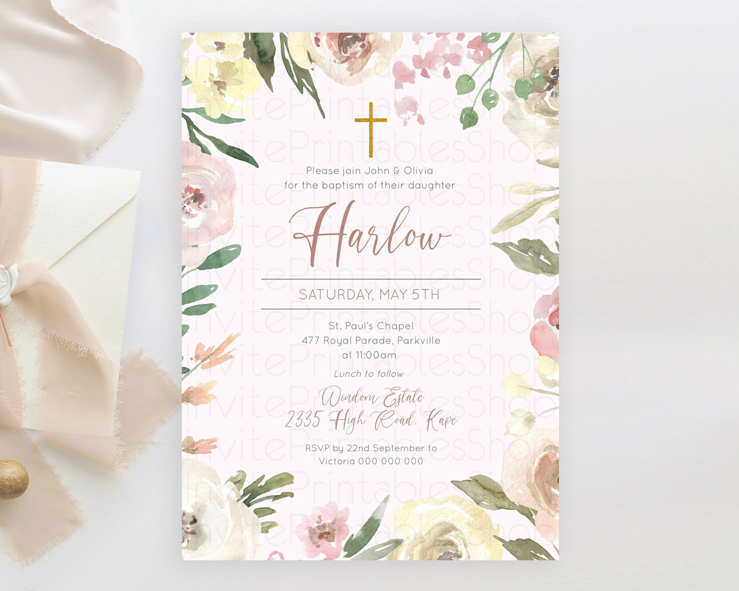 Secret Garden Baptism Invitation Wildflower Baptism Birthday Invite Pastel Flowers Christening Invite Enchanted Garden Boho Floral  D10192