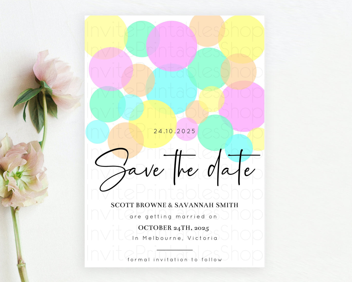 Pastel Confetti Save The Date Template Rainbow Colorful Sprinkles Party For 1st Birthday Baptism Baby Shower Wedding Bridal Shower D10409