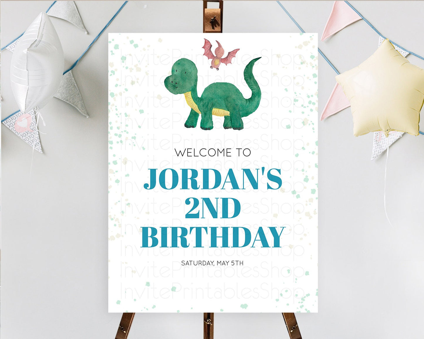 Dinosaur Welcome Sign Dinosaur Volcano Welcome Poster Dino Watercolor Volcano T-Rex Raptor Jurassic First Birthday Welcome Sign D10153