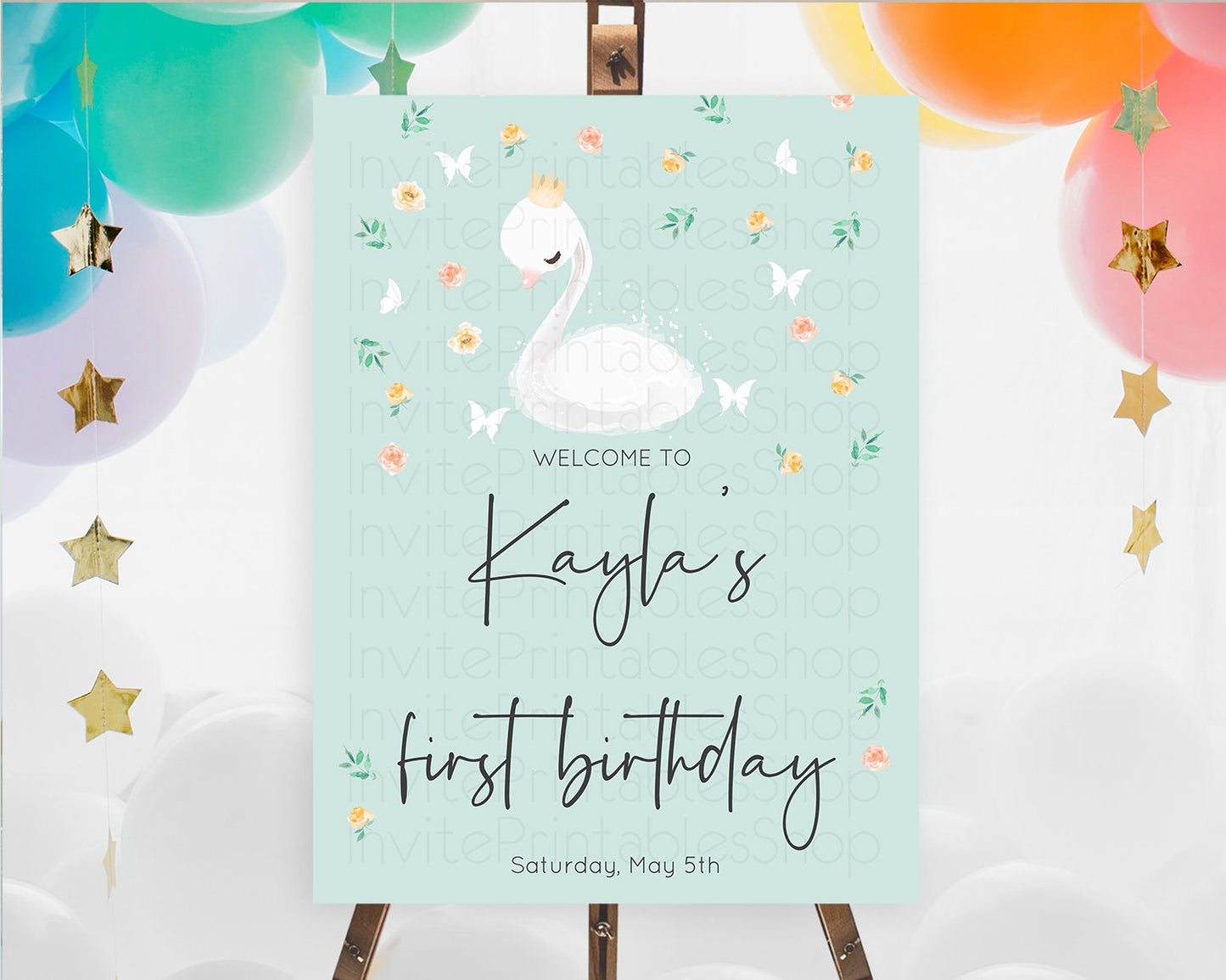 Swan Welcome Board Swan Princess Ballet Welcome Sign Enchanted Swan Lake Secret Garden Pastel Floral First Birthday Welcome Sign D10905